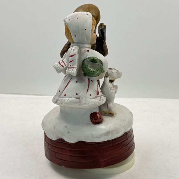 Vintage Ceramic Christmas Music Box "Oh Christmas Tree" Children Dog Rotating 7" - Picture 6 of 12